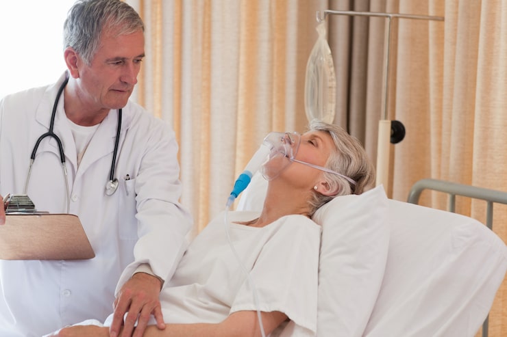 Photograph of molecular hydrogen inhalation device with patient comfortably wearing a soft nasal cannula — modern minimalist clinical setting with sage and cream tones