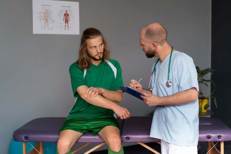 Photograph of rapid muscle release/myofascial release technique being performed on a patient's shoulder or back — practitioner hands engaged in active soft tissue work, clinical setting